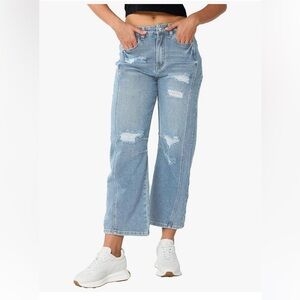 Leisureperiod Barrel Jeans Ripped Style Wide Leg Ankle Pants